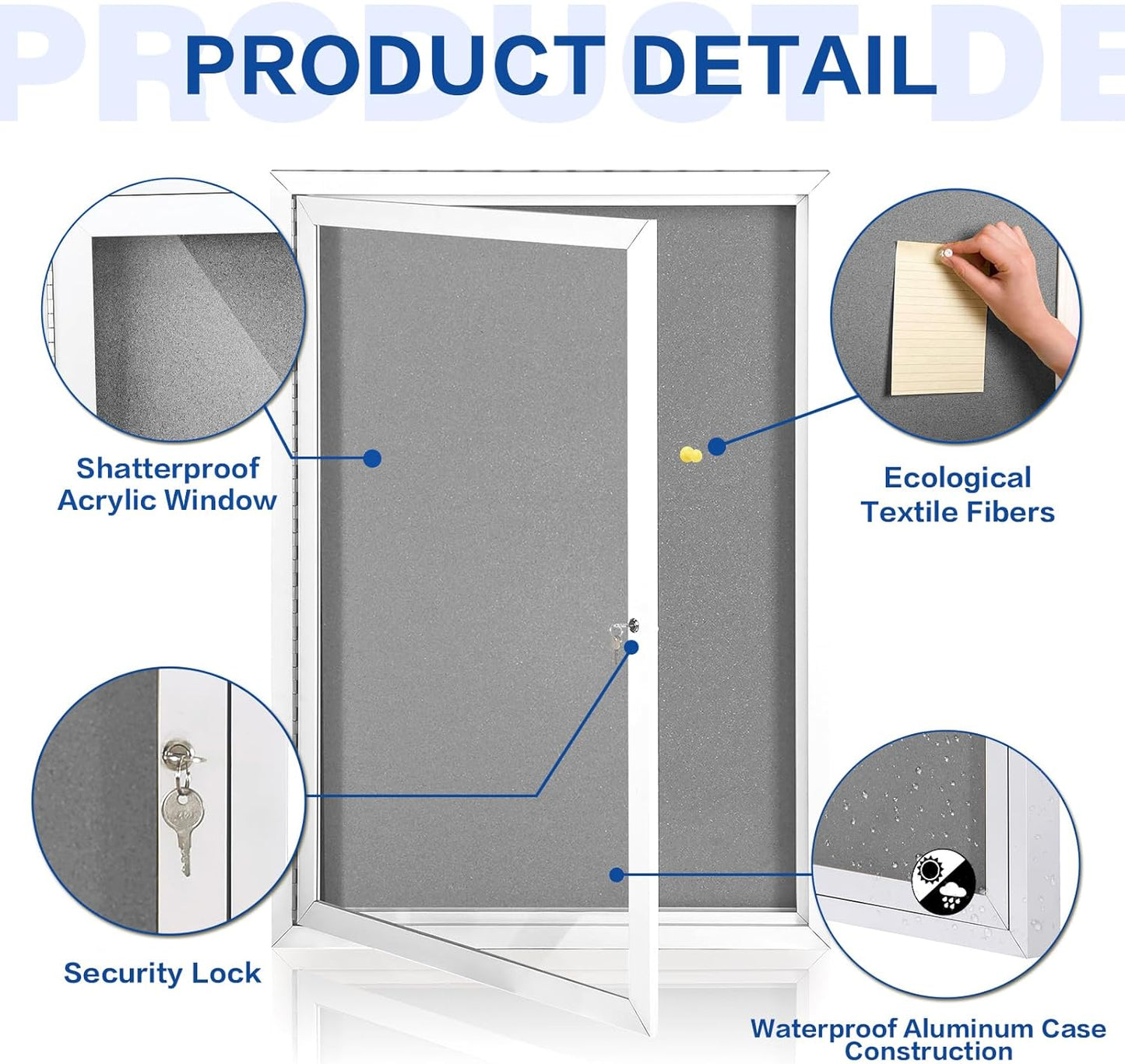 SWANCROWN Outdoor Lockable Gray Fabric Bulletin Board Shatter Resistant Display Cases Wall Mount Message Board with Swing Door,36x24 inches