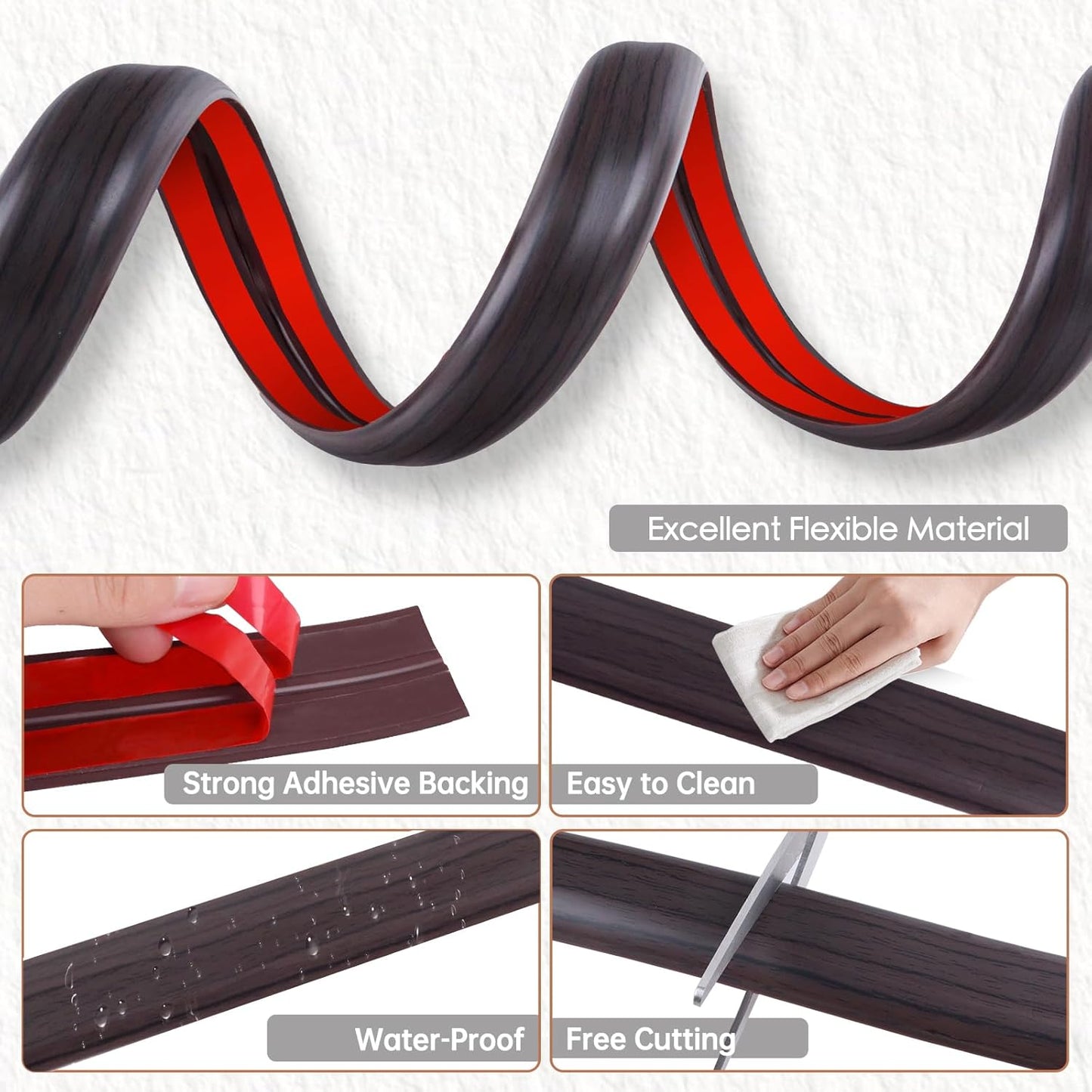 Floor Cord Cover for Wires on Floor Self Adhesive Cord Hider Floor Cable Management Wire Covers for Cords Protector Prevent Cable Trips Cord Cavity W 0.32" x H 0.32", Black Walnut, 10Ft