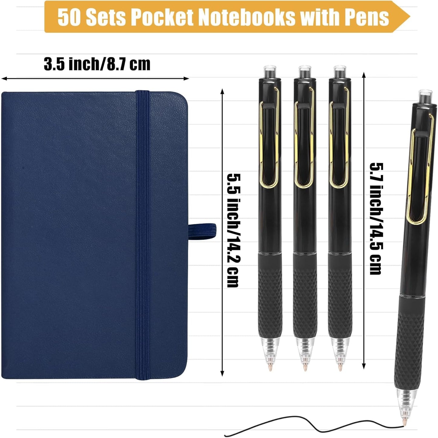Aodaer 50 Sets Pocket Notebook Journal with Pens, 160 Pages, 3.5 x 5.5 Inch Mini Lined Journal Notebook A6 Leather Hardcover College Ruled Notepad with Pen Holder for School Office, Deep Multicolor