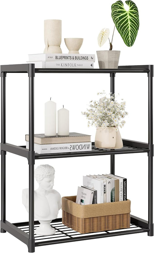 3-Tier Storage Shelves with Plastic Connectors – Metal Shelf Organizer by Unknown