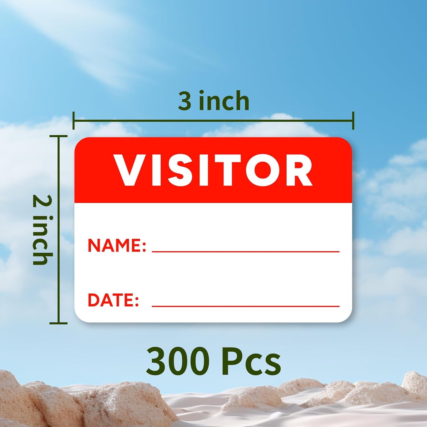 Visitor Pass Stickers – 300 Writable Name Tag Labels, 2 x 3 Inch, Self-Adhesive Identification Badges for Office, School, Events (300Pcs-Fluorescent Red)