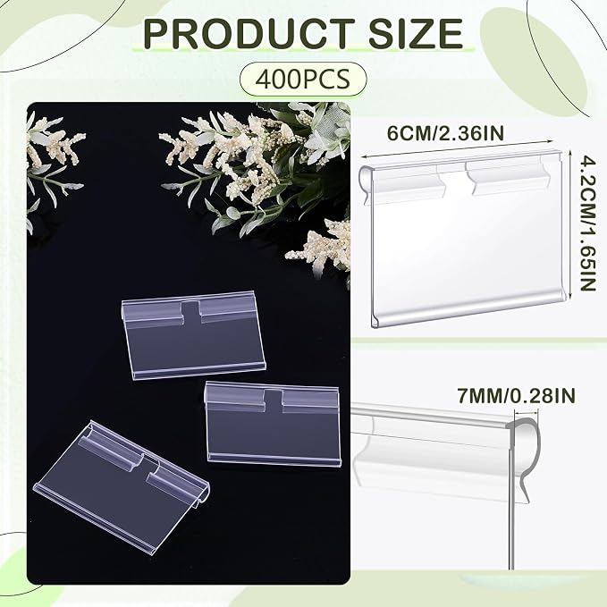 Tatuo 400 Pcs Reusable Plastic Wire Shelf Label Holders, Price Card Sign - Image 2