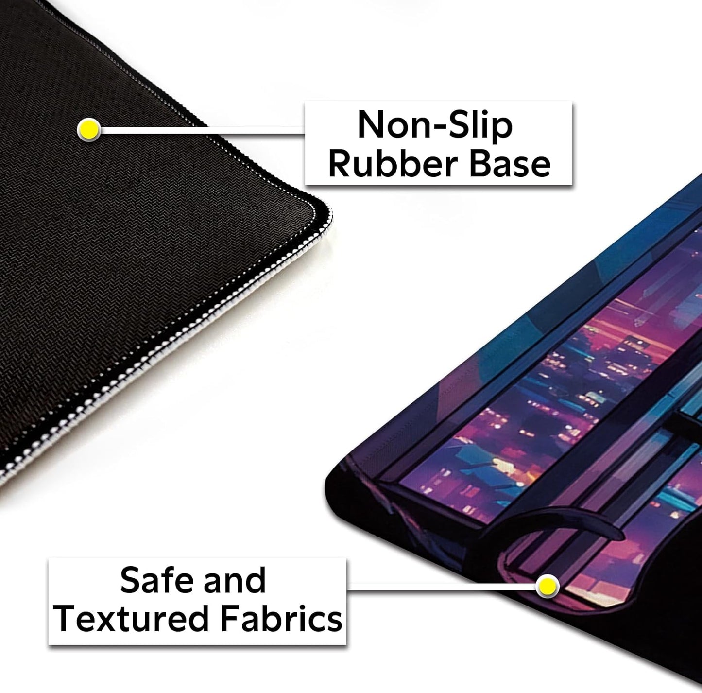 Cool Purple Moom Cat Mouse Pad, City Cats Busy Night Scene Mousead - Large Non-Slip Desk Mat for Office, PC, Laptop - 35.5"x15.7" x 3mm