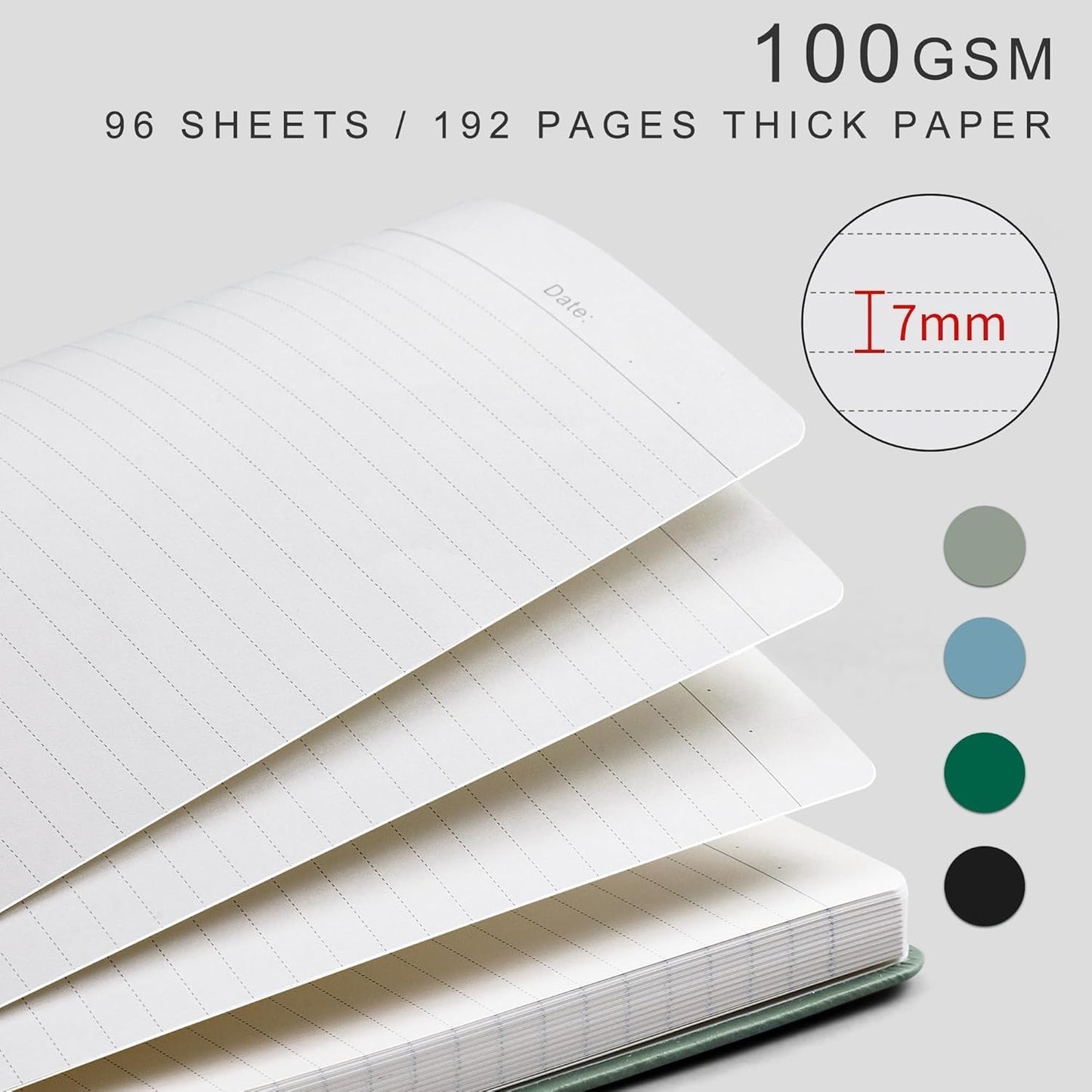 EMSHOI Lined Journal College Ruled Notebook – 8.5"x11" Hardcover Leather Journal for Women Men Office Work, 192 Pages 100 GSM Thick Paper, A4 Writing Notebook with Sticky Notes, Green