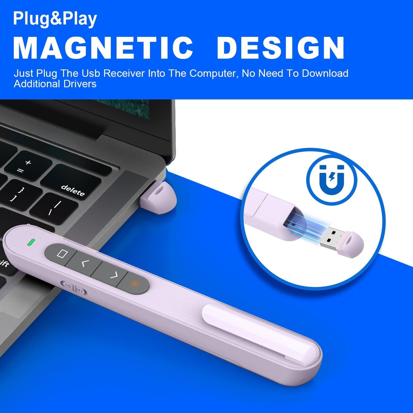 QUI Presentation Clicker for PowerPoint, RF 2.4GHz USB Wireless Presenter Remote with Volume Control, PowerPoint Clicker Slide Advancer for Mac, Windows, Laptop, Keynote