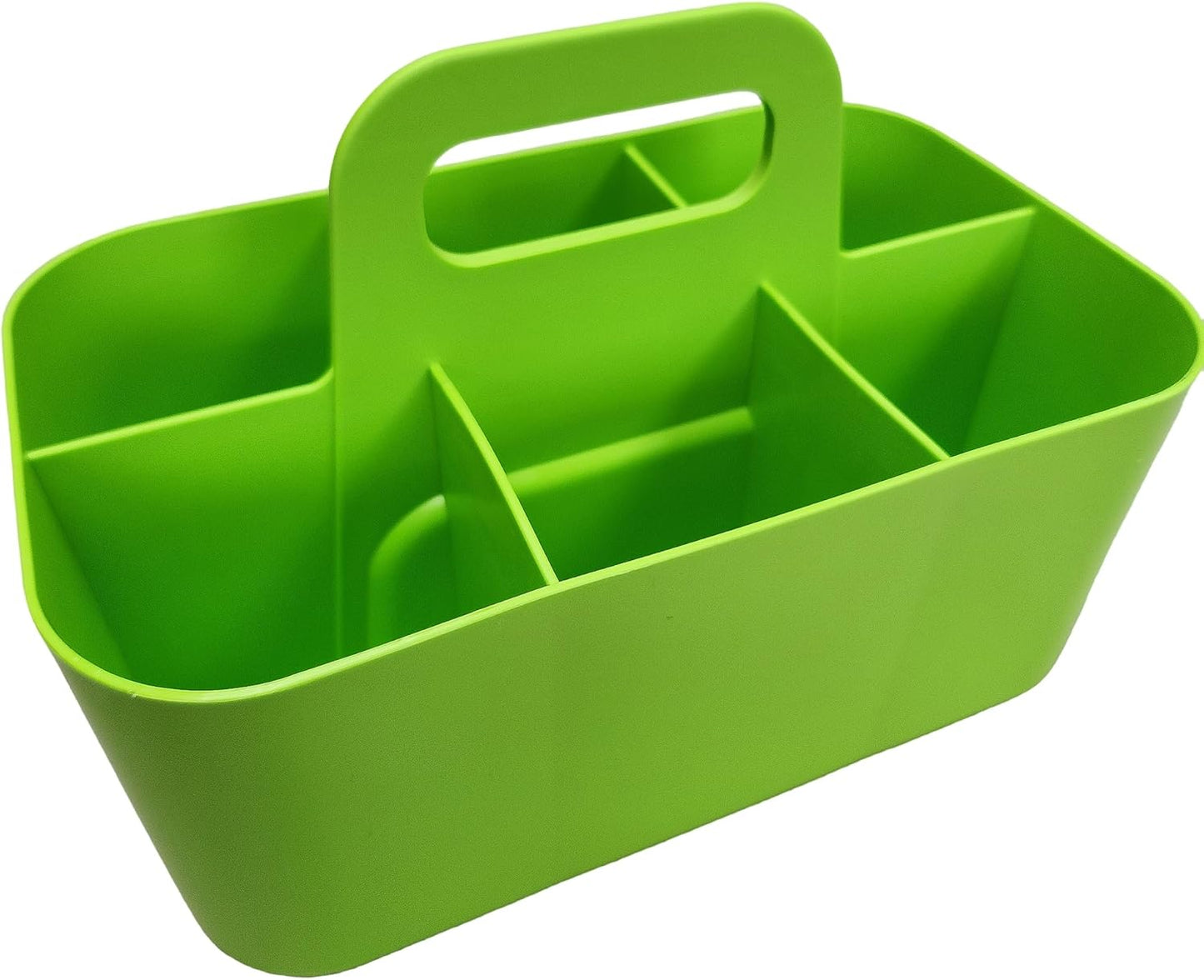 Small Stackable Plastic Caddy with Handle 6 Compartment | Desk, Makeup, Dorm Caddy, Classroom Art Organizers - 4 Pack, Made In USA (Black/Red/Blue/Green)