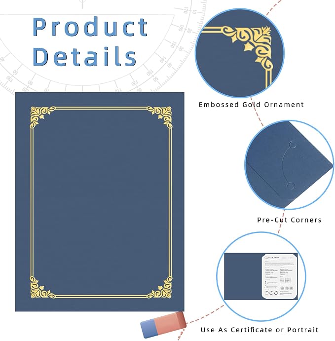 HAUTOCO Certificate Holders 50 Packs Navy Blue Diploma Covers Gold Foil Border - Image 3