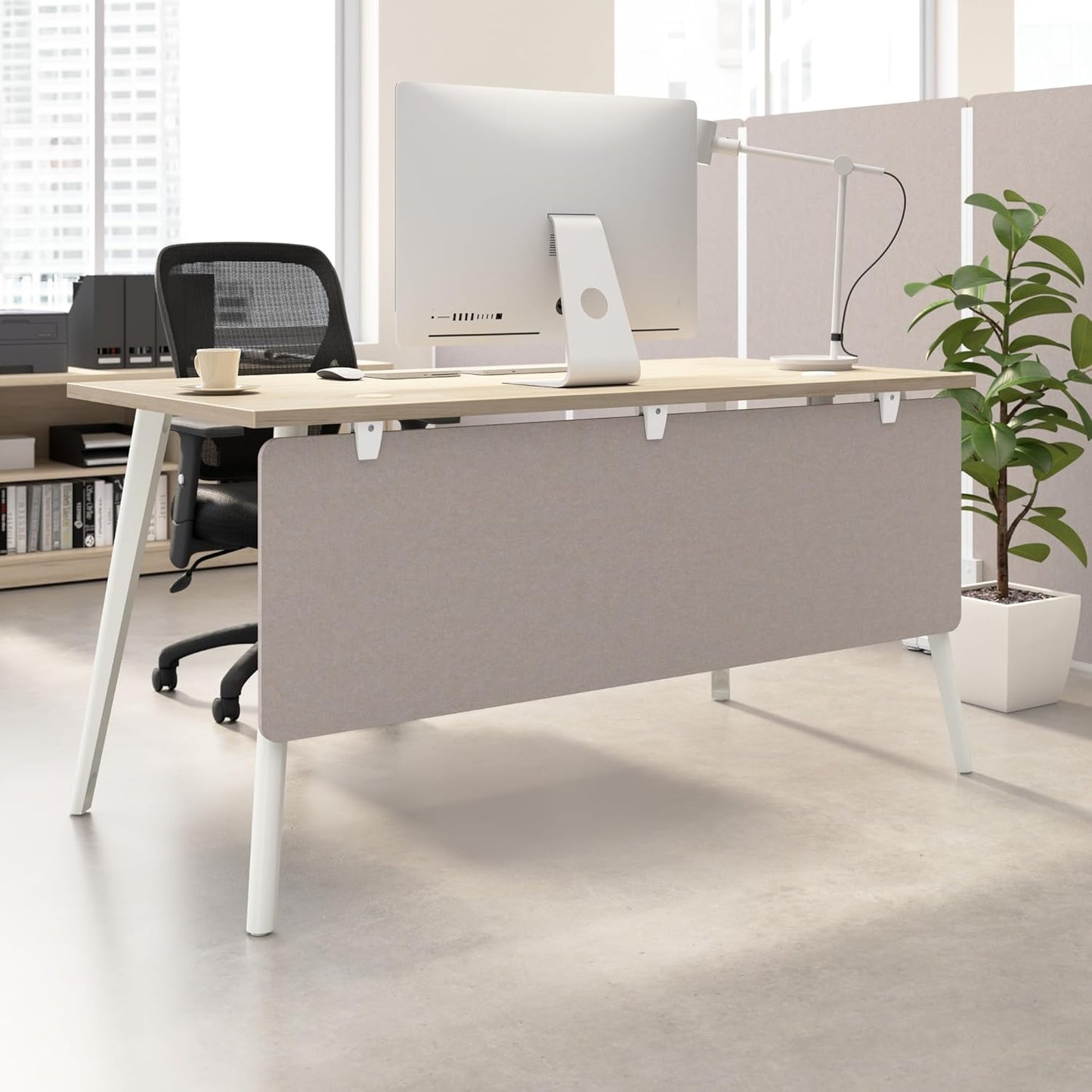 Bush Business Furniture 58W Desktop Privacy Screen in Warm Beige, Desk Mounted Office Partition with Acoustic Sound Dampening Panel