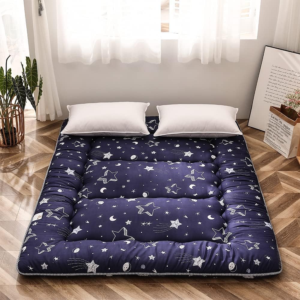 MAXYOYO Navy Star Futon Mattress Japanese Tatami Mat Foldable Bed Portable Camping Mattress Kids Sleeping Pad Floor Lounger Couch Bed, Full