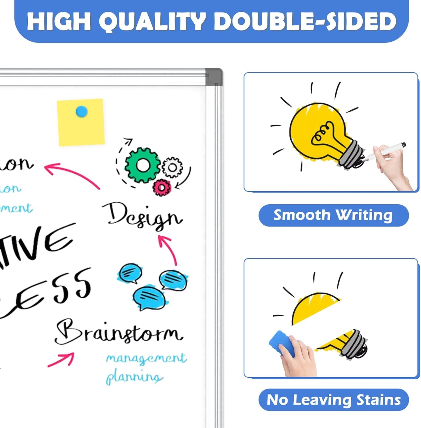 WALGLASS 2 Pack Large Whiteboard, 48" x 36" Double-Sided Large Dry Erase White Board for Wall, Hanging Whiteboard with Silver Aluminium Frame for Home, School, Office, Kitchen
