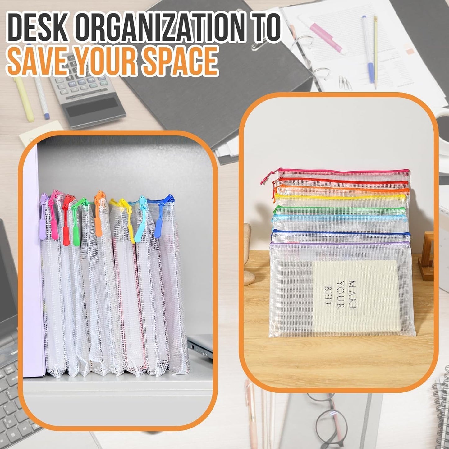 24pcs Mesh Zipper Pouch, Puzzle Storage Bags, A3 17x12 Inches Large Reusable Zipper Pouches for for Classroom Office Supplies Organizing, Extra Large Zipper Bags, Board Game Storage（8 Color）
