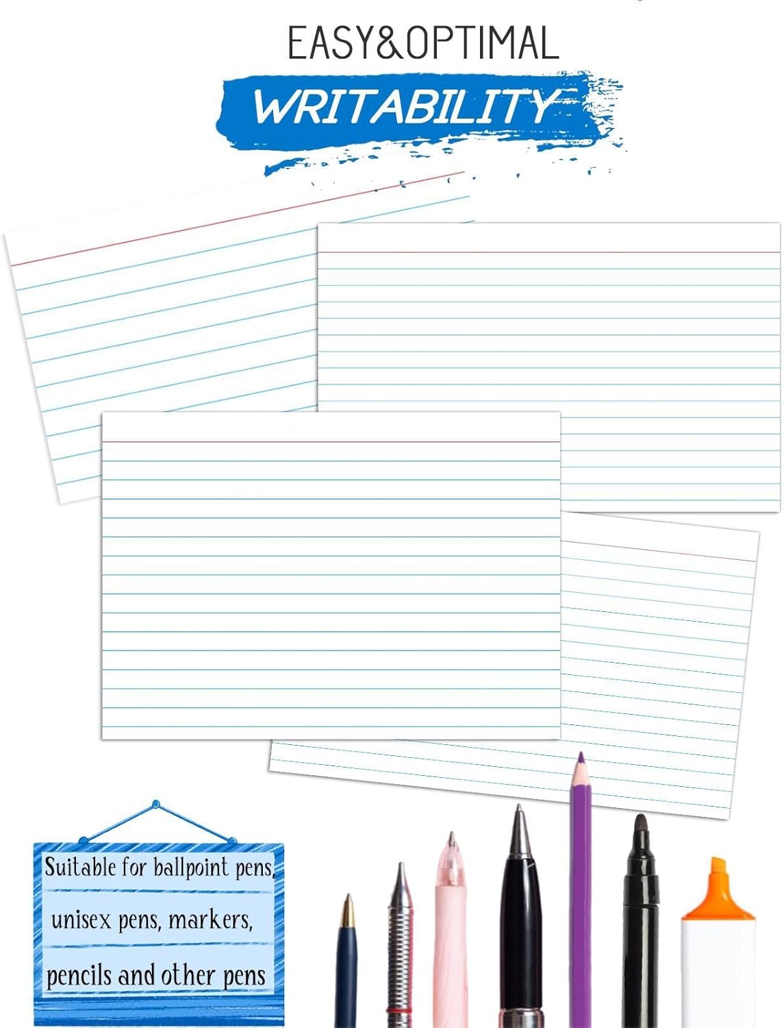 White Index Cards 5x7, Ruled Index Cards, Flash Cards for Studying, File Note Cards, Study Cards, Flash Cards, 100 Pcs Lined Index Flashcards for Office and School Supplies