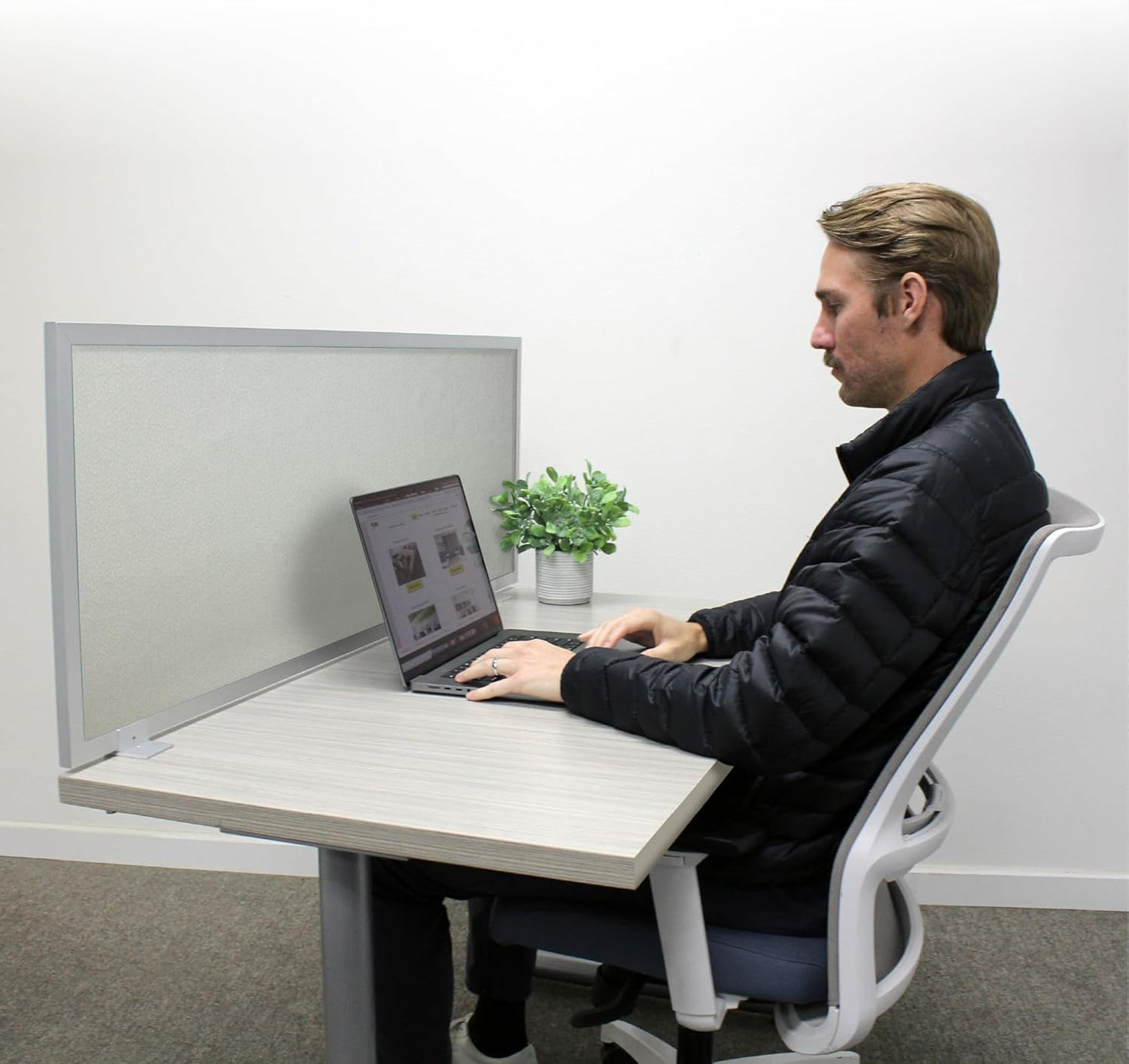 OBEX Acoustic Mounted Screen Privacy Panel Table Top Separator, Sound Blocking Desk Divider (Overcast, 18" X 48")