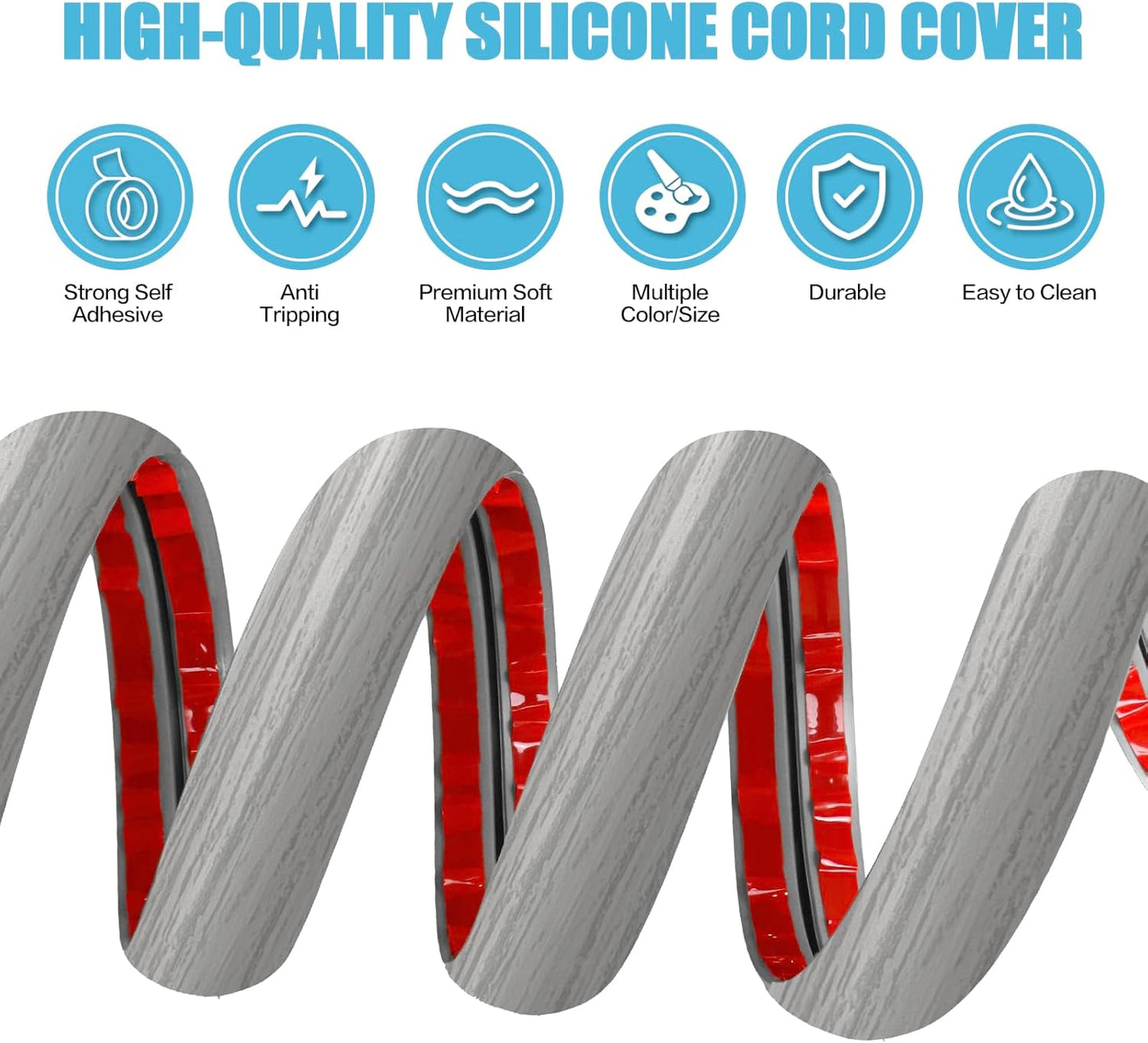 Floor Cord Cover Self Adhesive Cord Hider,3.3FT Cable Management, Extension Strip Protector for Wires, Prevent Cable Trips for Offices, Gyms, Exhibitions Cavity:0.3"(W) x 0.28"(H) Gray Wood