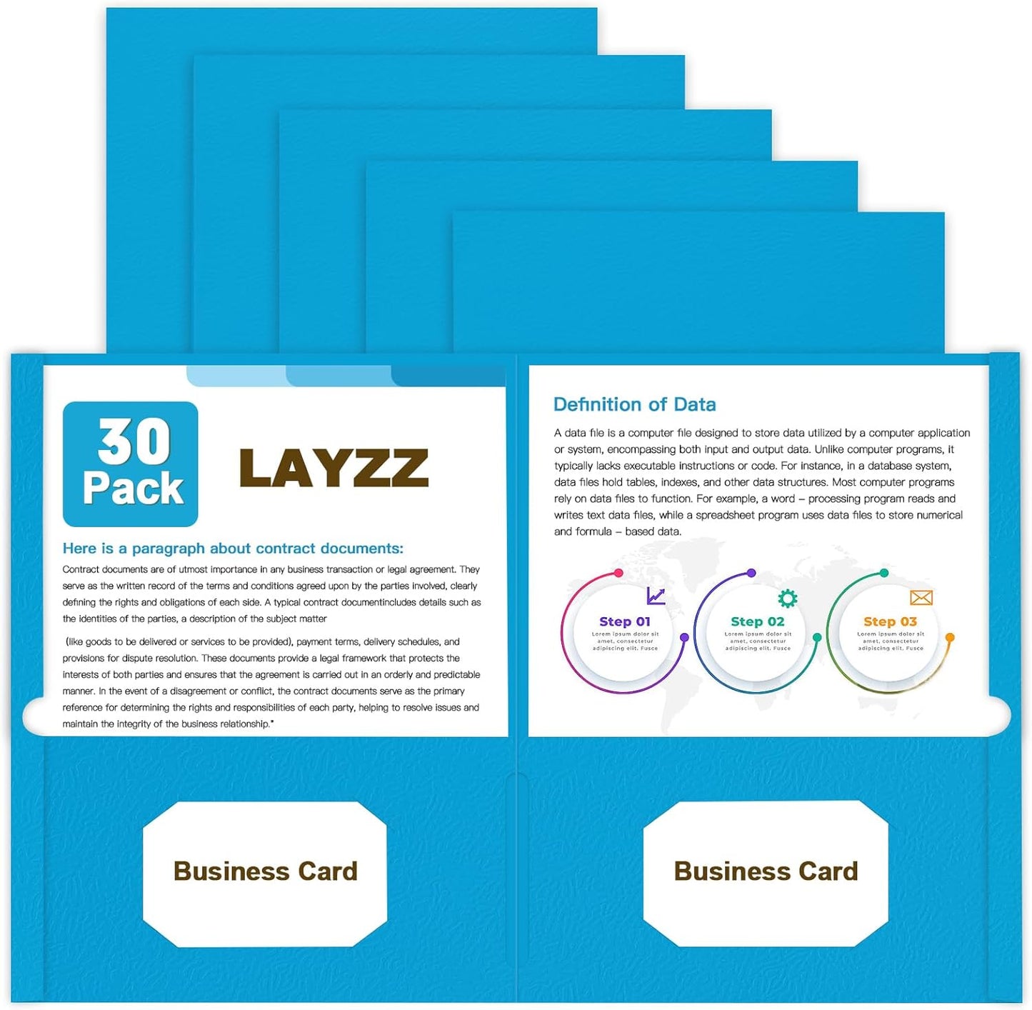 Folders with Pockets, LAYZZ 30 Pack Paper Pocket Folders, 2 Pocket File Folder Fits Letter Size Paper, for School Office and Home (Light Blue)