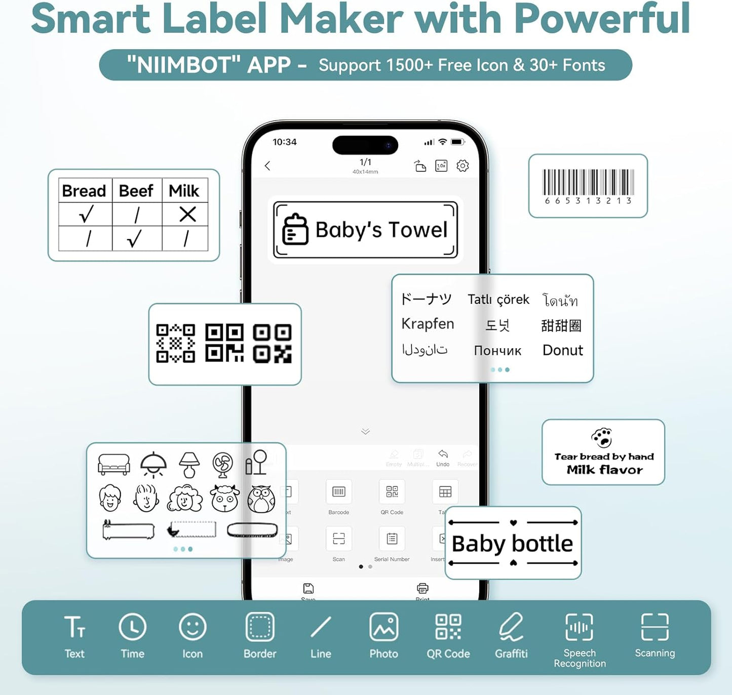 NIIMBOT B1 Label Maker Machine with Tape, Thermal Label Printer Easy to Use for Office, Home, Business, 2 Inch Label Maker with 2'' x1.18'' Labels