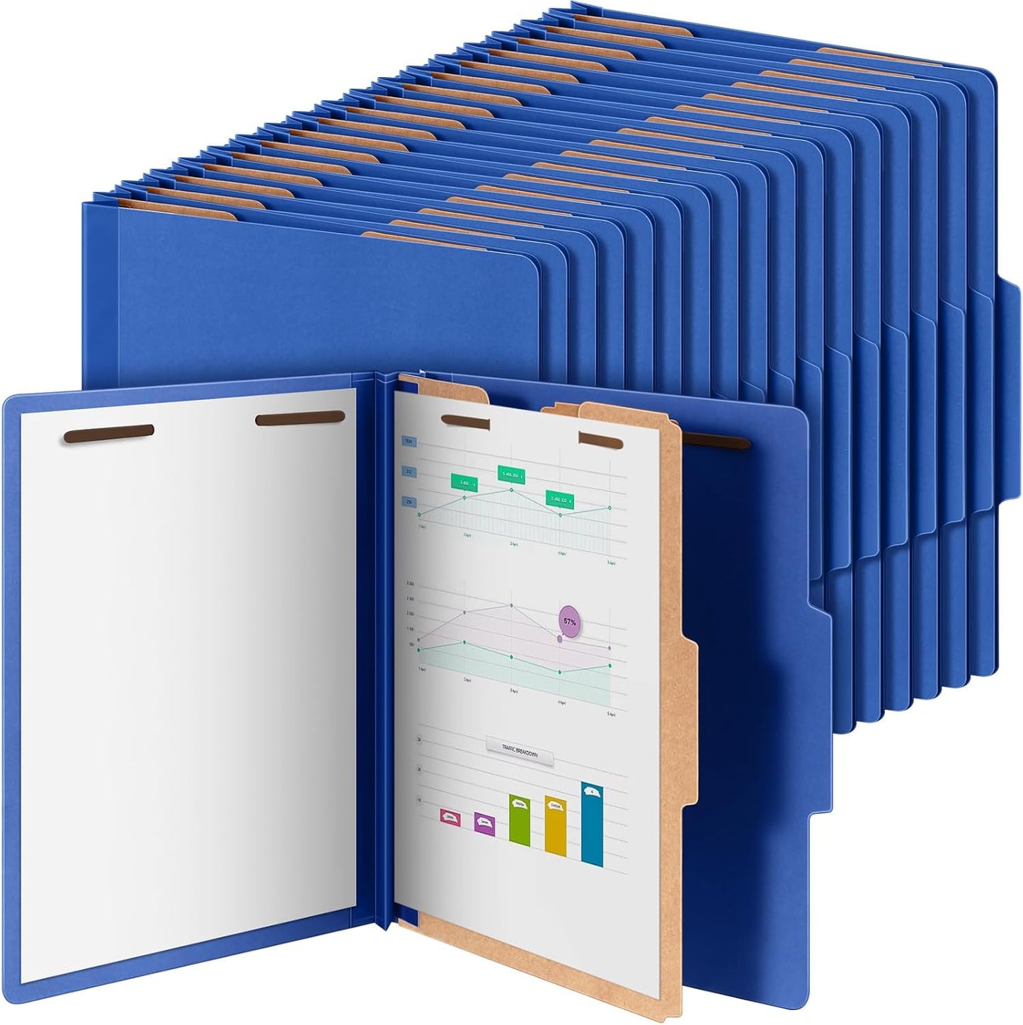 48 Pcs Classification Folders Letter Size, 1 Divider Pressboard File Folder with Fasteners, Expanding File Organizer Bulk for Teachers, Clergy, Office, Church, Christmas Donations (Dark Blue)