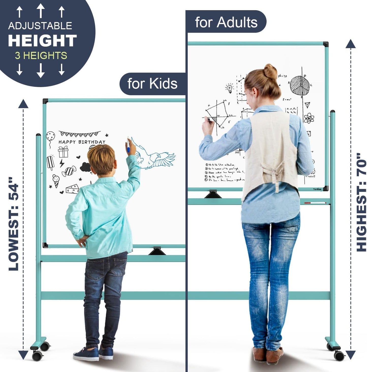 Rolling Whiteboard, 48x32 Inches Dry Erase Board with Stand, Magnetic Mobile Whiteboard on Wheels, Standing White Board for Office, School, Home, Large Double Sided White Board with Paper Pad