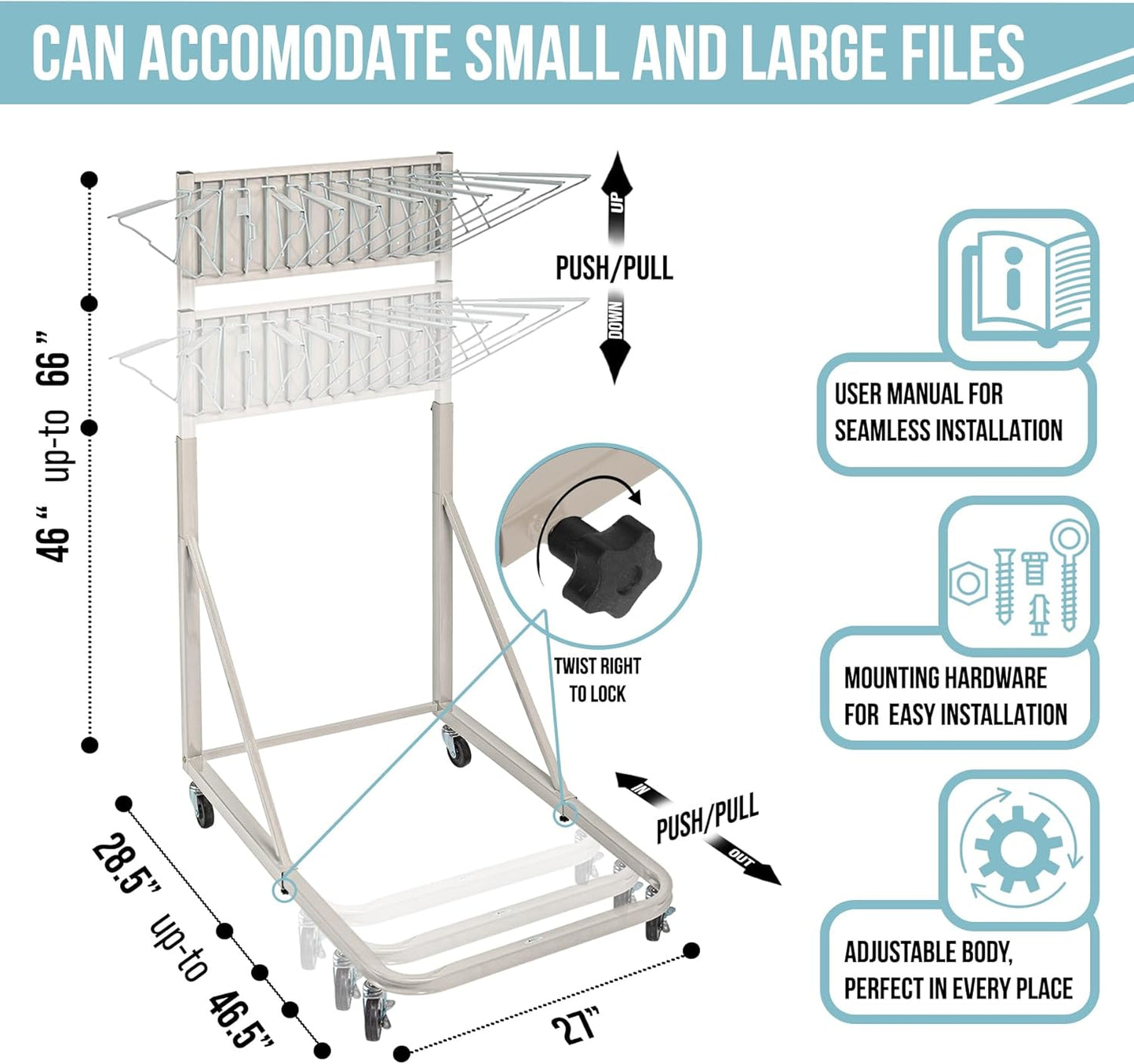 Adir Blueprint Rack and Clamps - 12 Pack of Blueprint Clamp and Mobile Blueprint Rack, Heavy-Duty Large Document Storage Solution for Blueprints, Posters, Maps, & Construction Plans