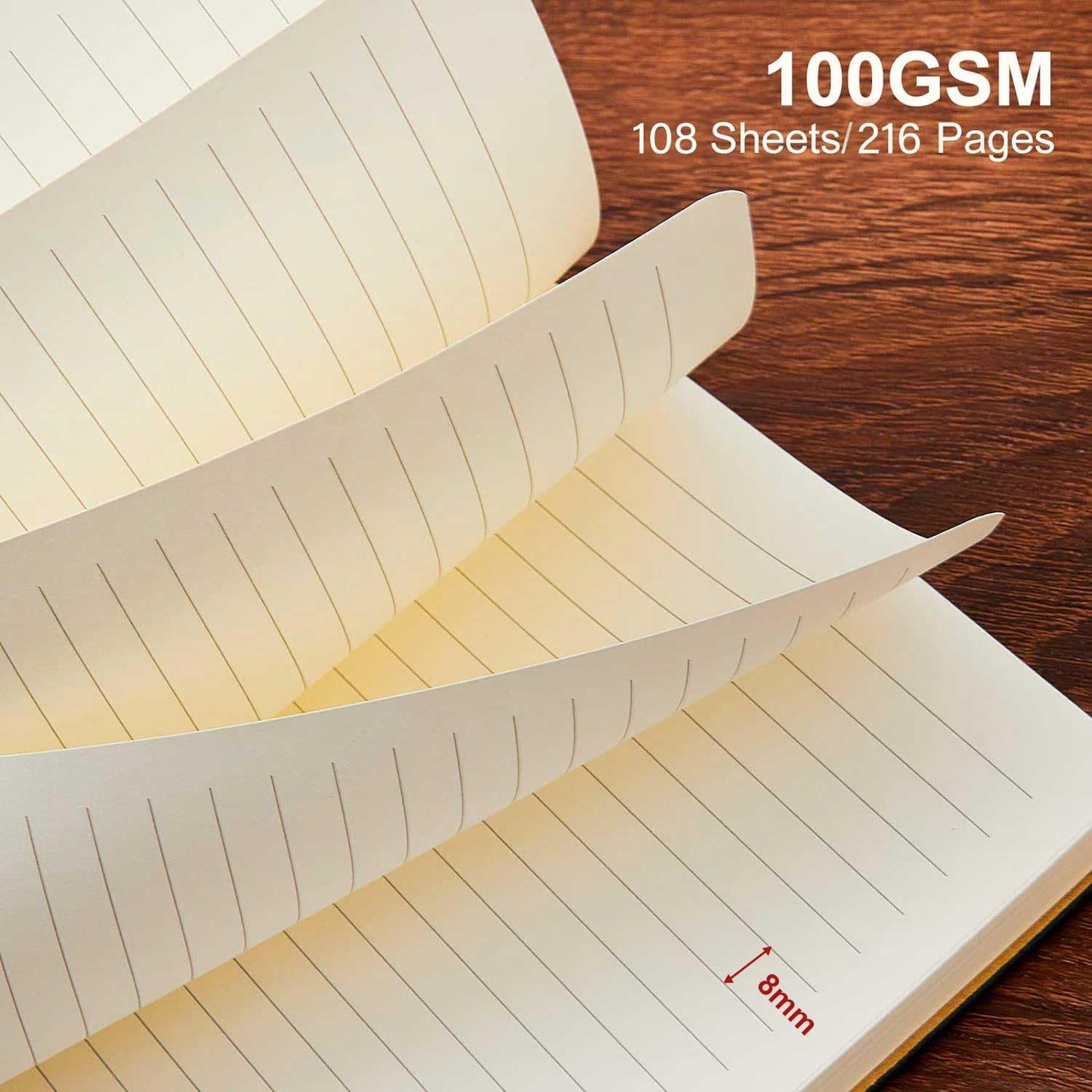 Lined Journal Notebook for Work College Ruled Note Book 5.79"x8.27" A5 PU Leather Daily Journaling 216 Pages for Women Men Writing Home School Supplies Business (A5 Lined 216pages, 2 Pack-Khaki/Green)