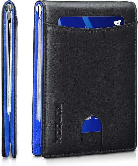 Slim Money Clip Wallets for Men RFID Blocking 11 Card Holder Minimalist Small Thin Carbon Leather Bifold Mens Front Pocket Wallet Gift Box