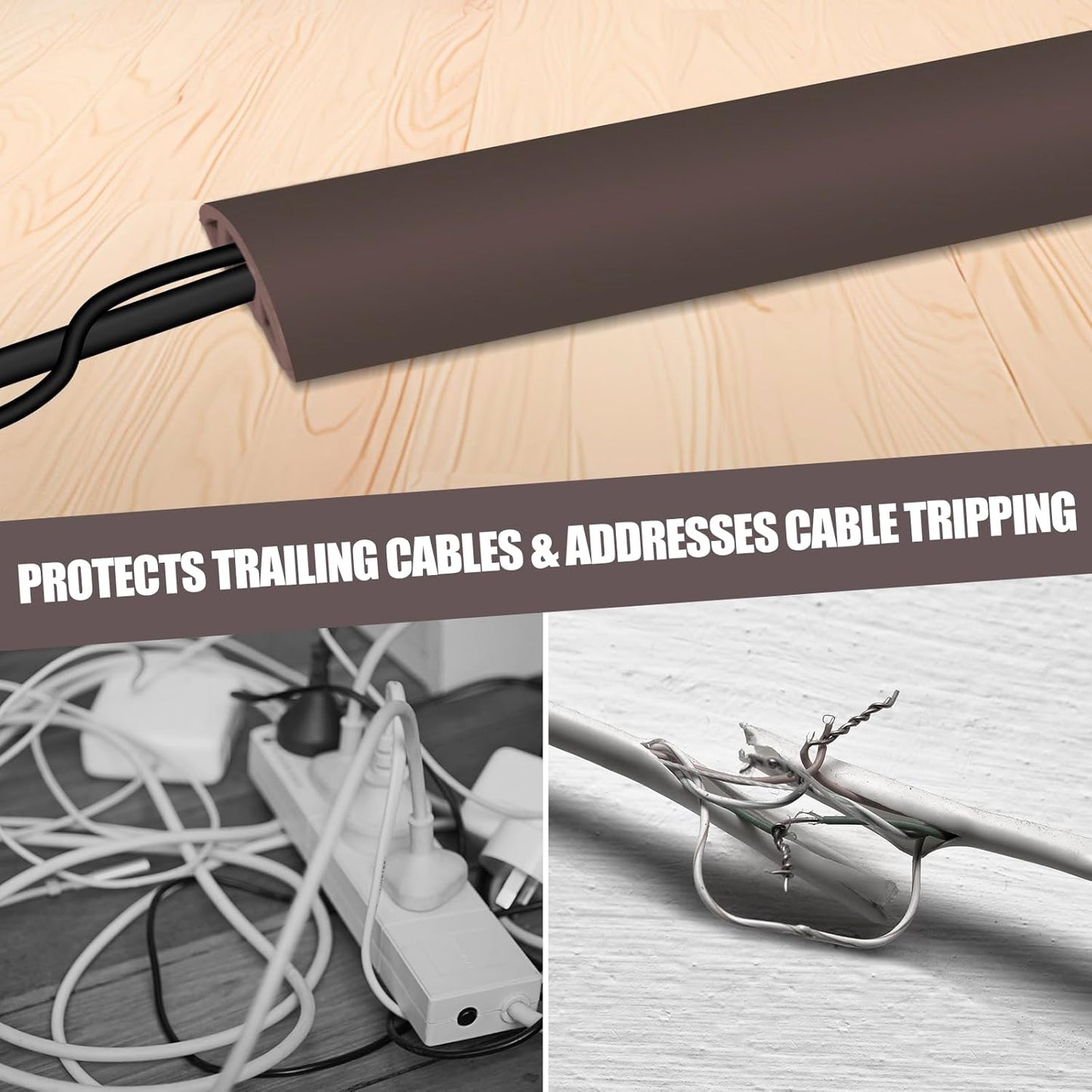 Floor Cord Cover Cable Cavity Self Adhesive Cord Hider Floor 10FT Floor Cable Management Power Cord Protector Floor Electric Cord Covers for Offices, Gym, Exhibitions (CoffeeBrown, 1.57" x 10')