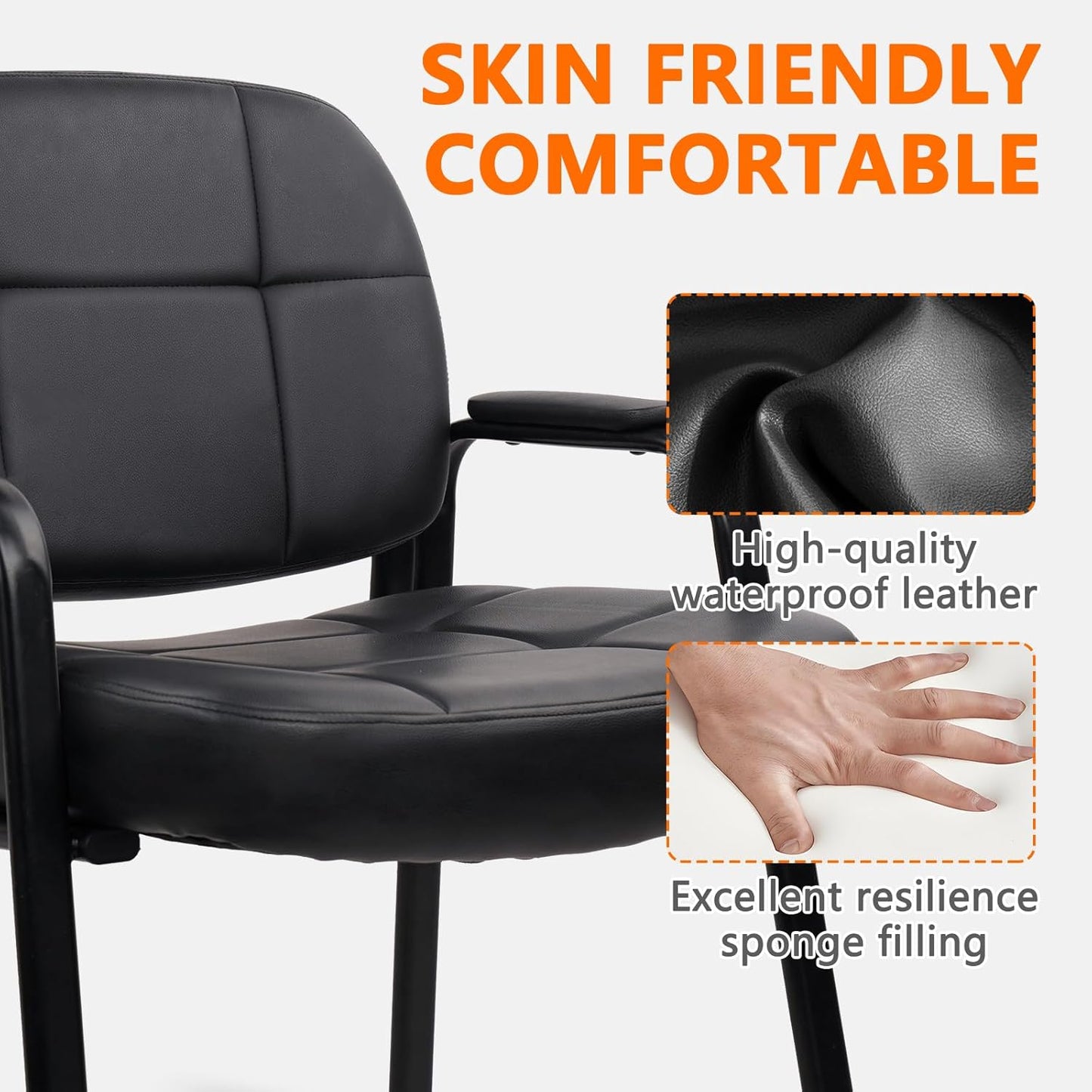 CLATINA Big & Tall 500 lbs Waiting Room Guest Chair, Leather Office Reception Chair No Wheels with Padded Arms for Elderly Home Desk Conference Room Lobby Side Salon Clinic, Black(6 Pack)