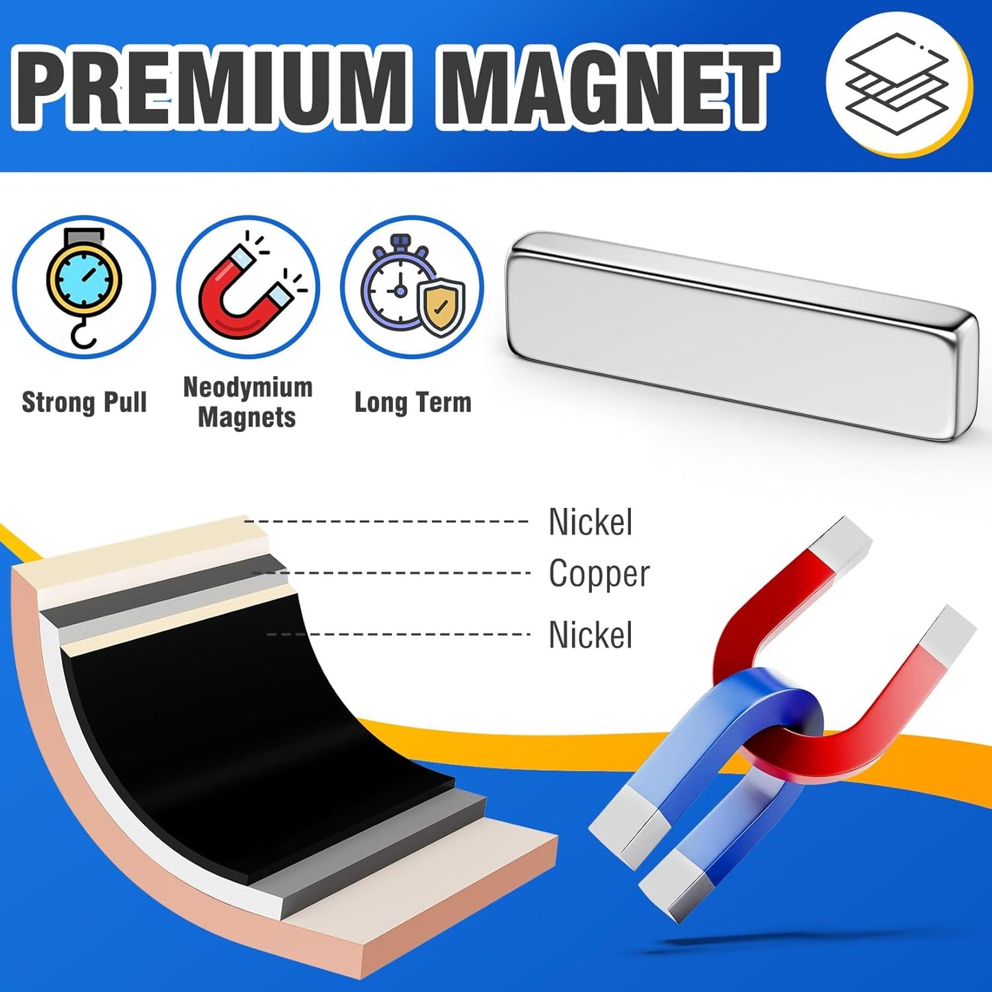Grtard 20 Pack Neodymium Magnets - Extra Strong Rare Earth Powerful Rectangular Magnets for Crafts, Cruise, Fridge, Industrial and Home Organization - 40x10x5mm