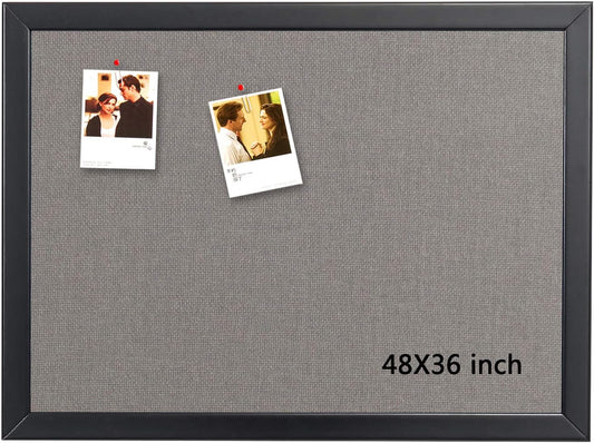 Gideal Large Bulletin Board 36 x 48 Inch, 100% Wood Framed Canvas Cork Board for Office with Grey Fabric, Wall Mounted Notice Board for Home School Office Decor