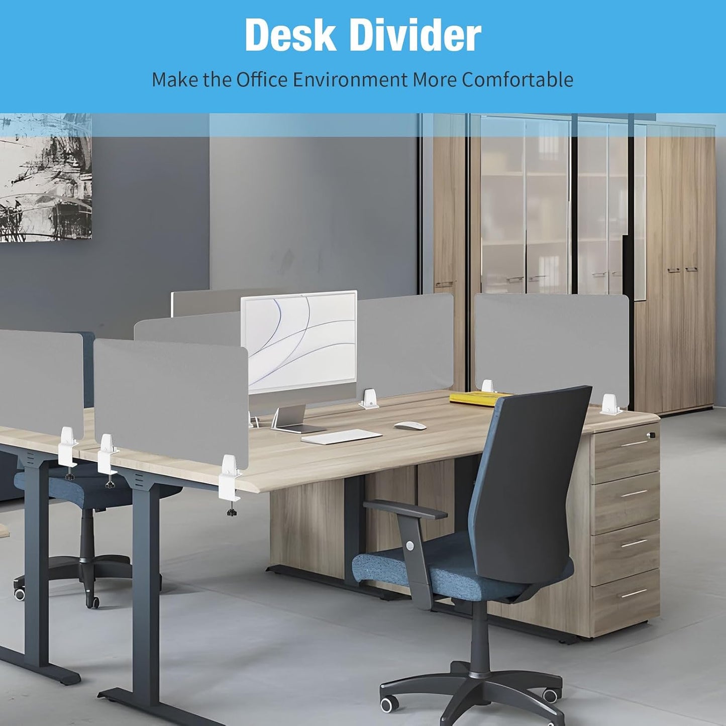 Desk Divider 4 Pcs Desk Privacy Panel 47.2''L x 15.8W'' Office Partitions Grey Acrylic Panel Pack of 4 Desk Divider Partition with Adjustable Universal Base Brand: Yeaborn