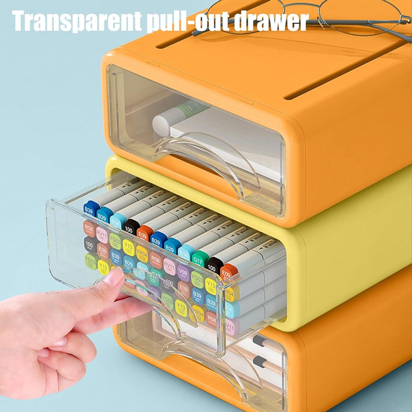 Desk Organizer with Drawers, Stackable Storage Drawers with Compartments Desktop Organization for Office Supplies, Makeup, Pencils, Tape, Erasers, Paperclips, Chargers (4 Pack)