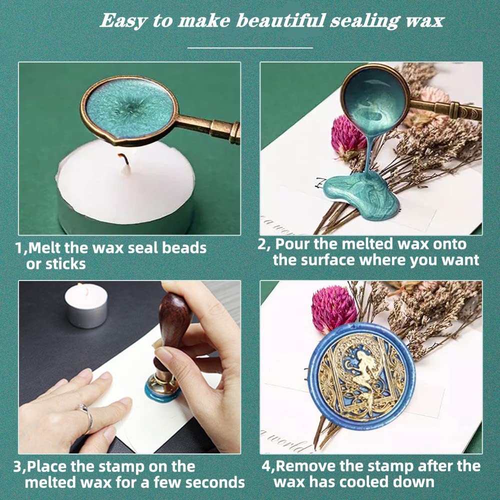 Wax Seal Stamp, 6pcs Brass Heads & Rosewood Handle, Starry Animal Kit for Invitations, Art, DIY Crafts