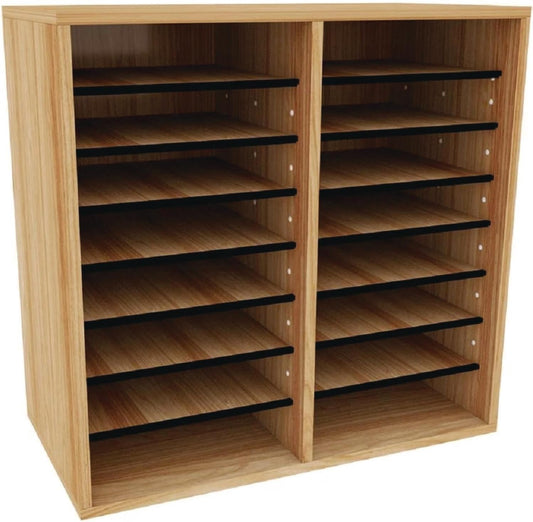 AdirOffice Wooden Adjustable Literature Organizer, 16 Compartment Office Mailbox, or Classroom Literature Organizer, Medium Oak