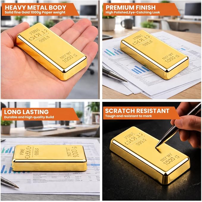 ZAHEPA Gold Bar Paperweight Pack of 3, Realistic Fake Gold Bars Desk Decor | - Image 7