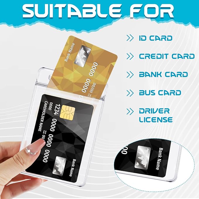 200 Pack Vertical ID Card Badge Holder Clear Plastic Sealable Waterproof Zip - Image 3