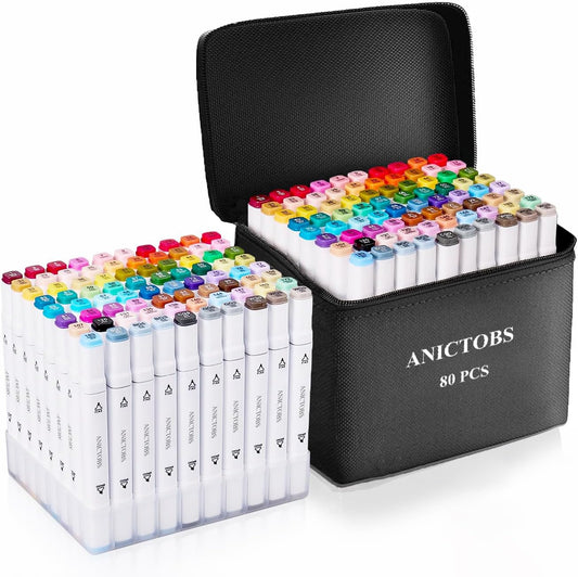 Alcohol Markers 120 Colors with Base Support, Drawing Art Markers Perfect for Students Kids and Adults Comics Sketching Illustration Artistic Creation Gift