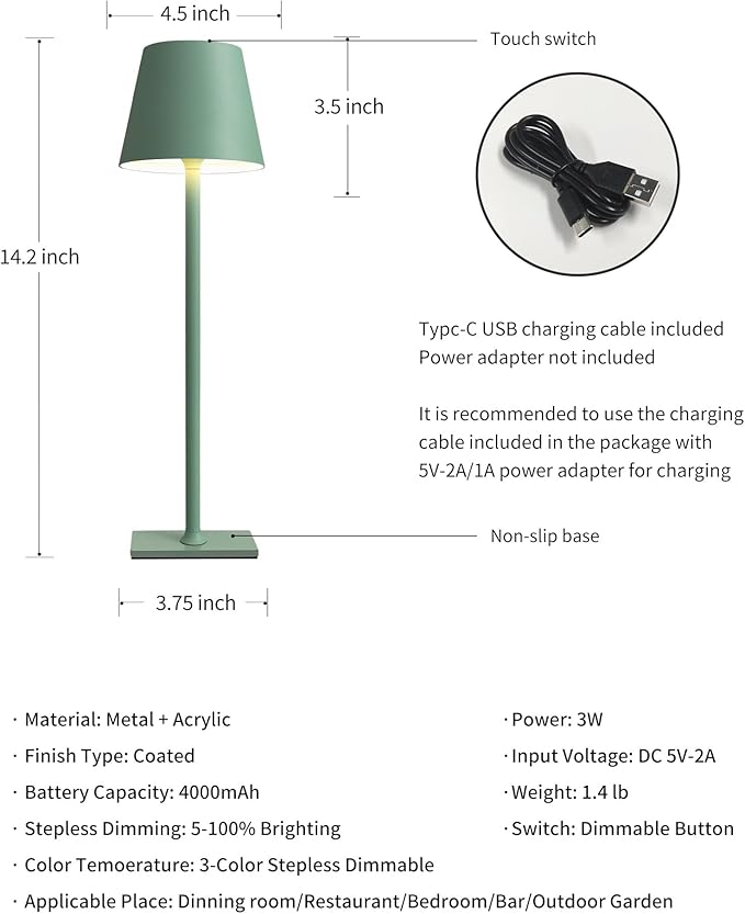 KDG 2 Pack Cordless Table Lamp, Portable LED Desk Lamp, 4000mAh Battery Operated - Image 5