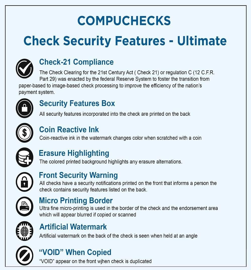 Compuchecks Top Blank Check Paper - 250 Pack, Quick-Books & Laser Printer Compatible - Security Business Checks with Voucher - 8.5" x 11" Blue/Red Prismatic