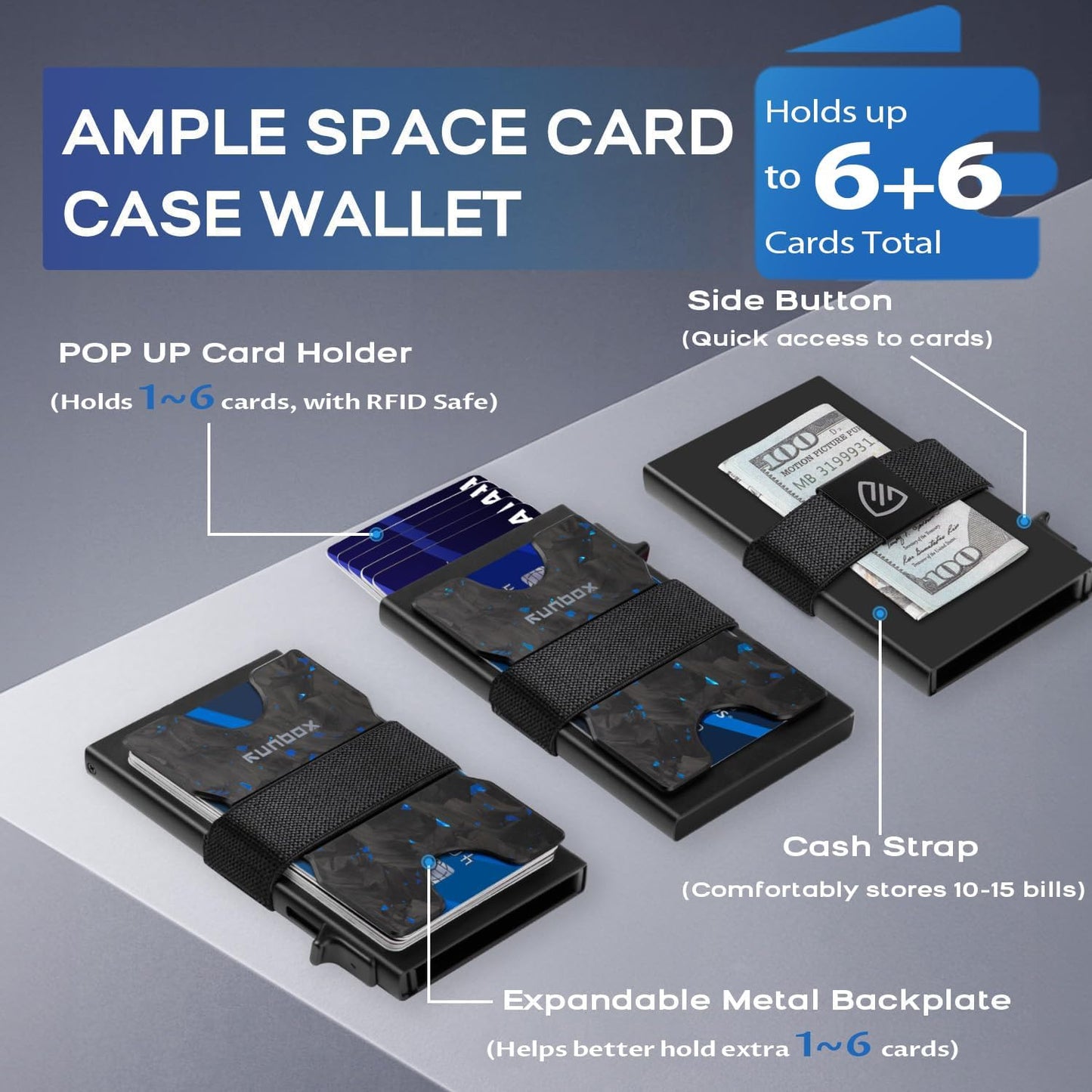 Mens Card Cases, Slim Card Holder Wallet for Men and Women, Minimalist RFID Blocking Wallet with Pop-Up Function, Thin Design, Metal Card Cases Holds 6+6 Cards, Gifts for Men, Men's Accessories
