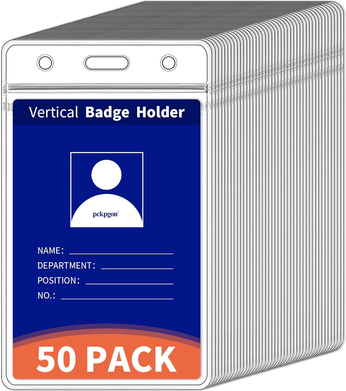 50 Pack Vertical ID Badge Holder, Clear Plastic Work Key Card Sleeve, Name Tag Holders Cover Protector with Waterproof Resealable Zip Type for Nurses Lanyard, Fits Credit Size Cards