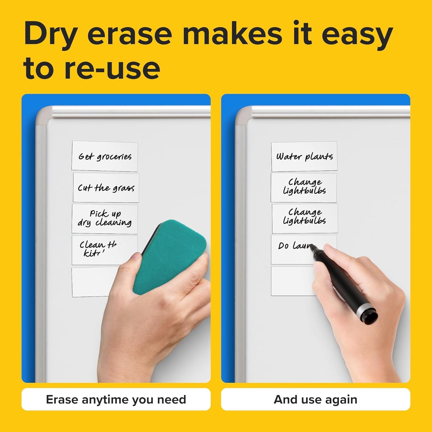 Dry Erase Magnetic Labels - Reusable Sticky Notes - Magnetic Notepads for Refrigerator (White, 25)