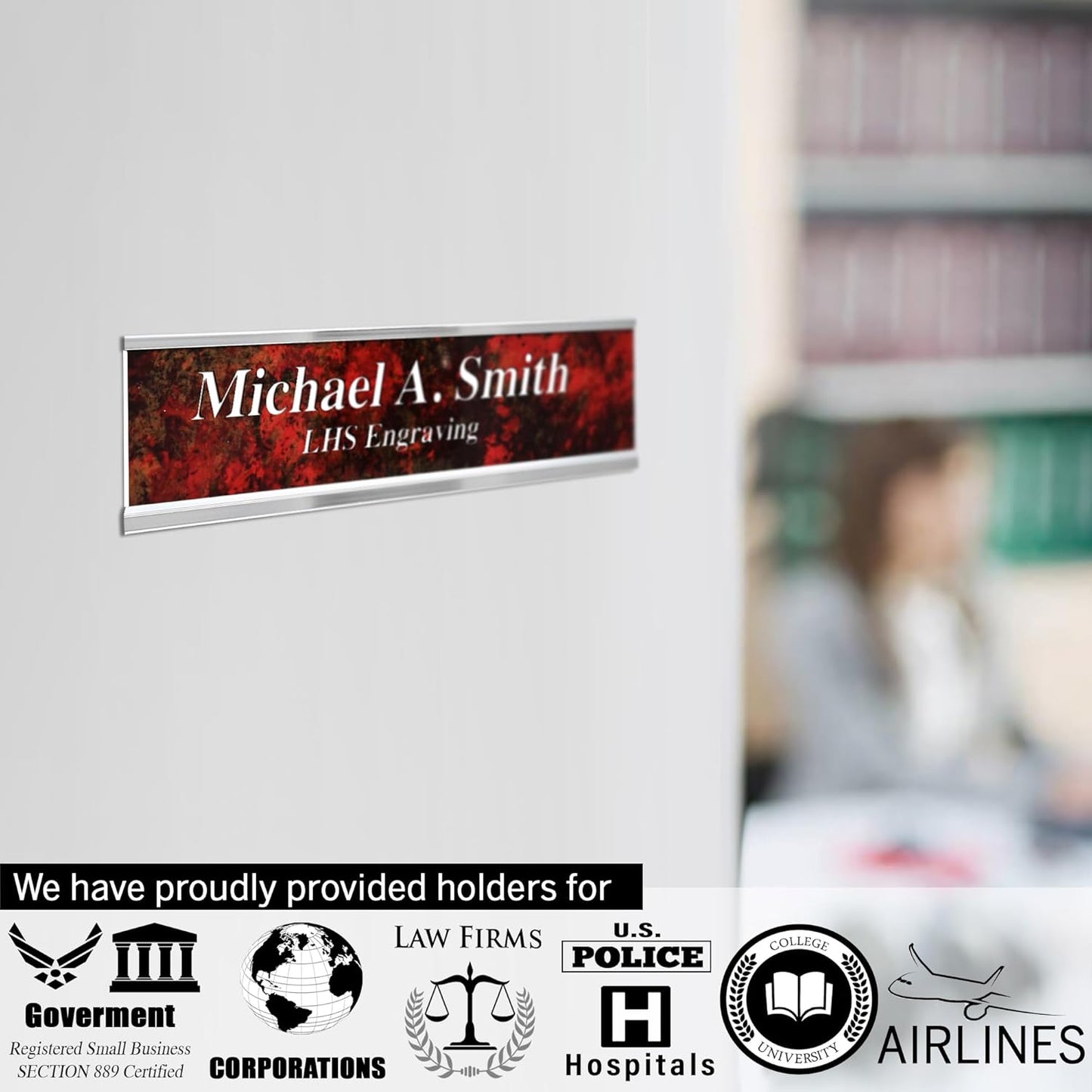Engraved Name Plates for Door Sign Personalized Cranberry Marble Pattern Plastic Plaque with White Letters - Made in USA 2x4 S5