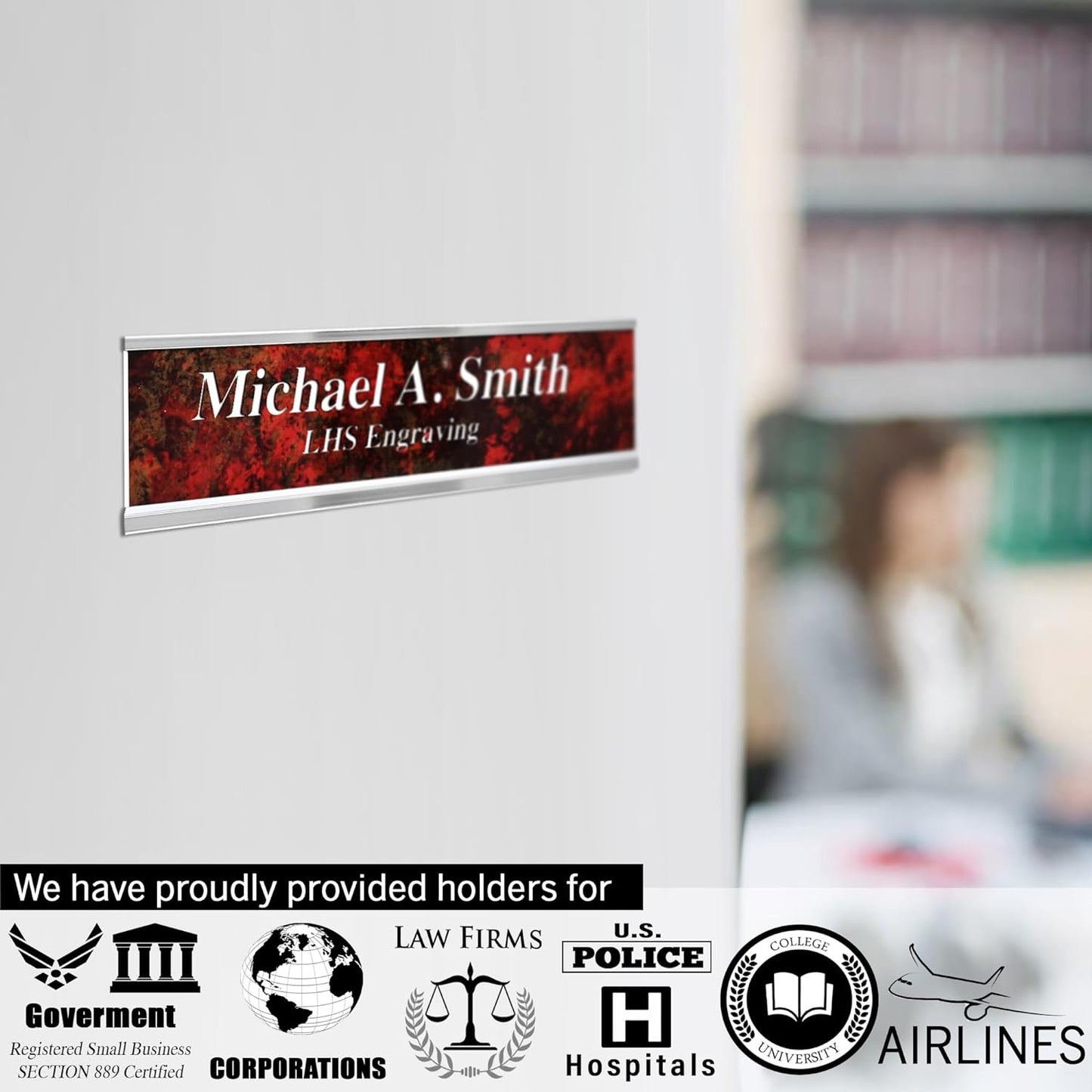 Engraved Name Plates for Door Sign Personalized Gray Plastic Plaque with Maroon Letters - Made in USA 2x6 B21