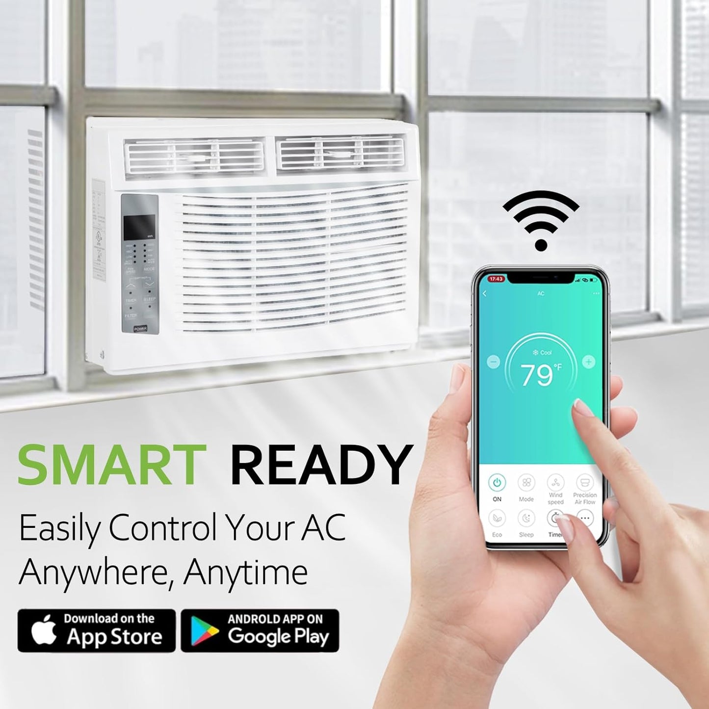 6000 BTU Window Air Conditioner with WiFi, Smart Window AC Unit with Remote, Energy Saving, Easy Install Kit, Cools up to 250 Square Feet