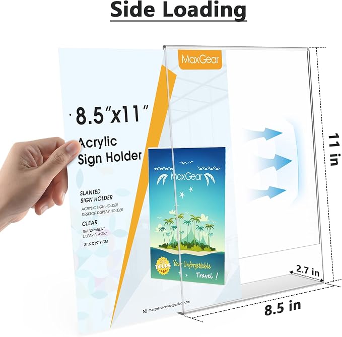 MaxGear Acrylic Sign Holder, 8.5 x 11 Slant Back Display Stand, 30 Pack | Clear - Image 2