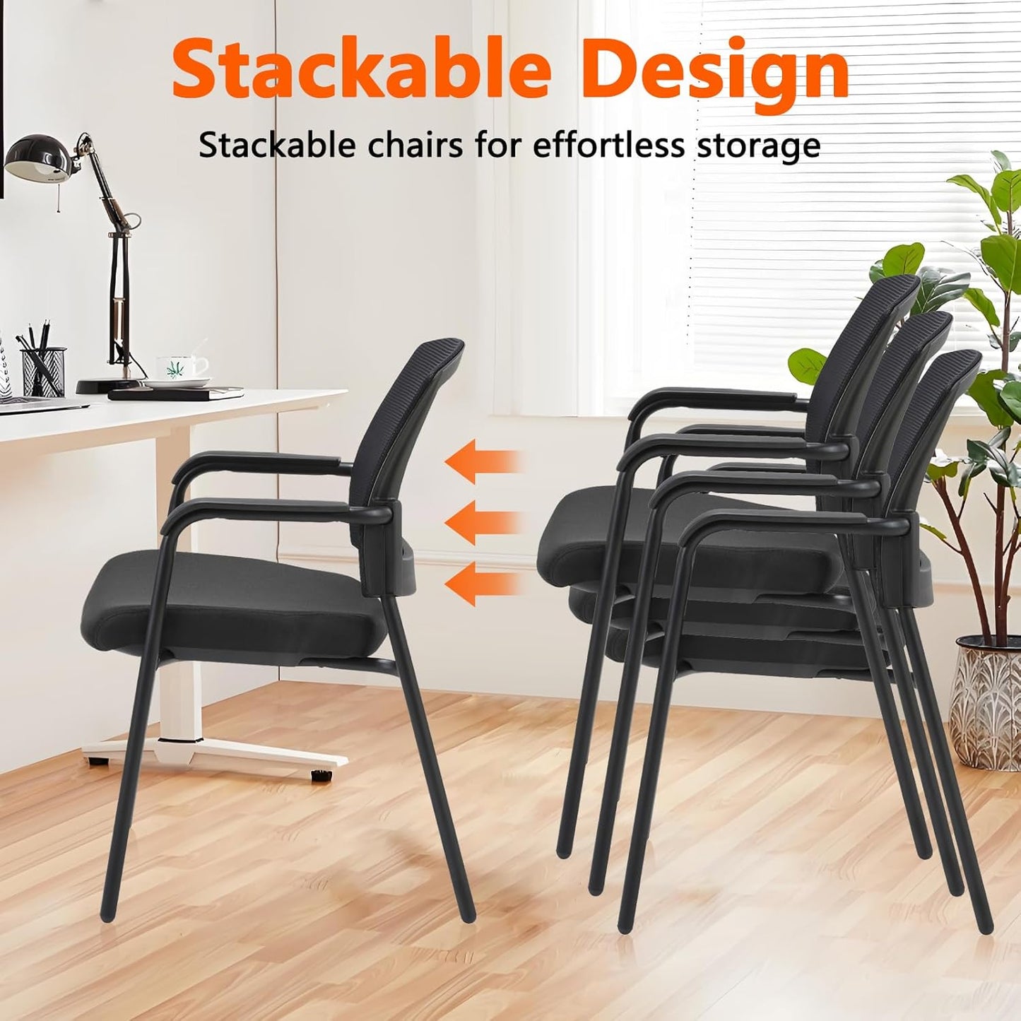 CLATINA Office Reception Guest Chair Mesh Back Stacking with Ergonomic Lumbar Support and Thickened Seat Cushion for Waiting Conference Room Black 2 Pack