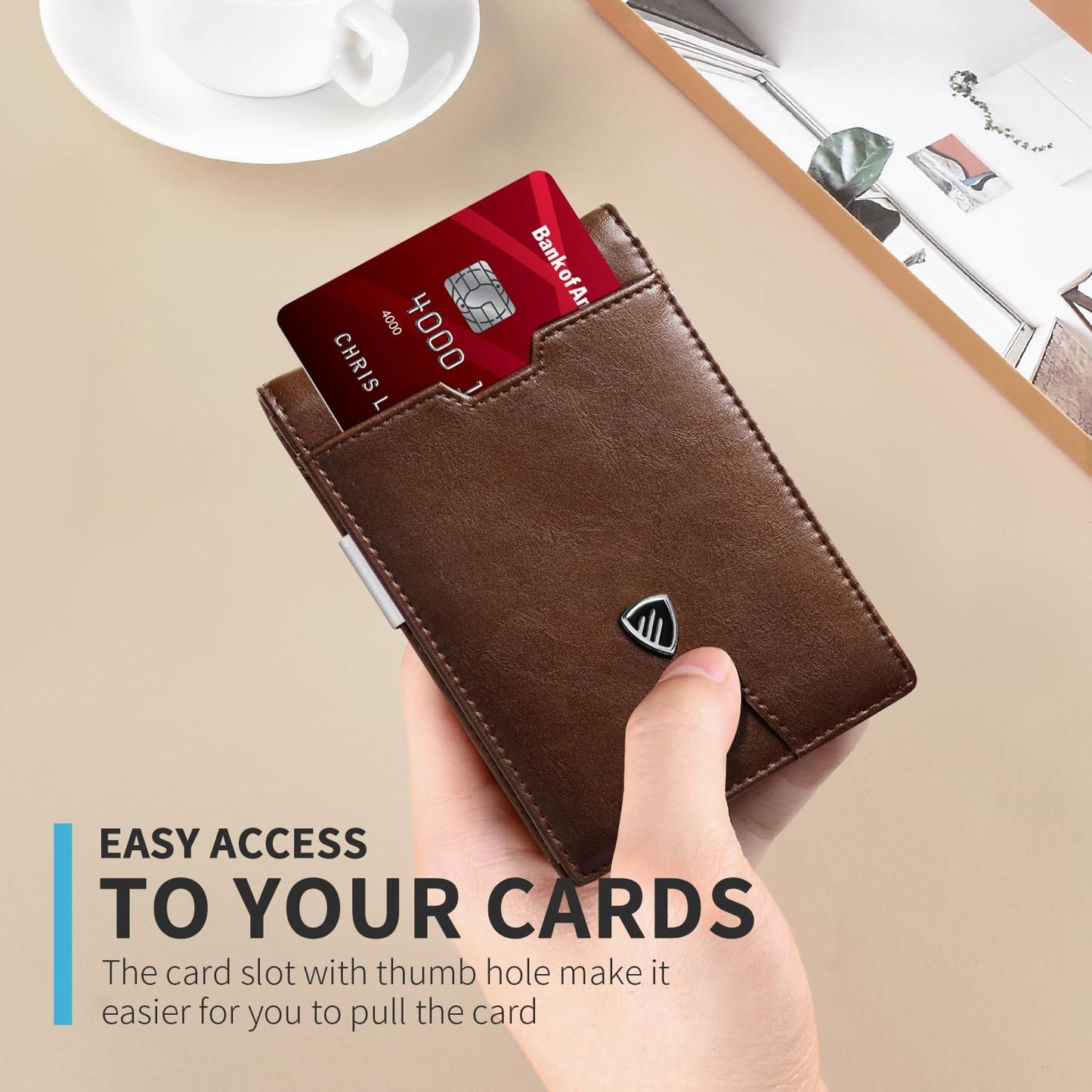 RUNBOX Mens Slim Wallet with Money Clip RFID Blocking Bifold Credit Card Holder for Men with Gift Box