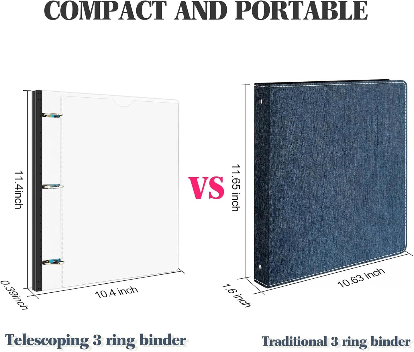 INFUN 1 Inch Telescoping 3 Ring Binder - 4PCS-White, Flexible Binders with Customizable Front Cover and Clear Catalog Pocket, 1Inch Rings, 225 Sheet Capacity