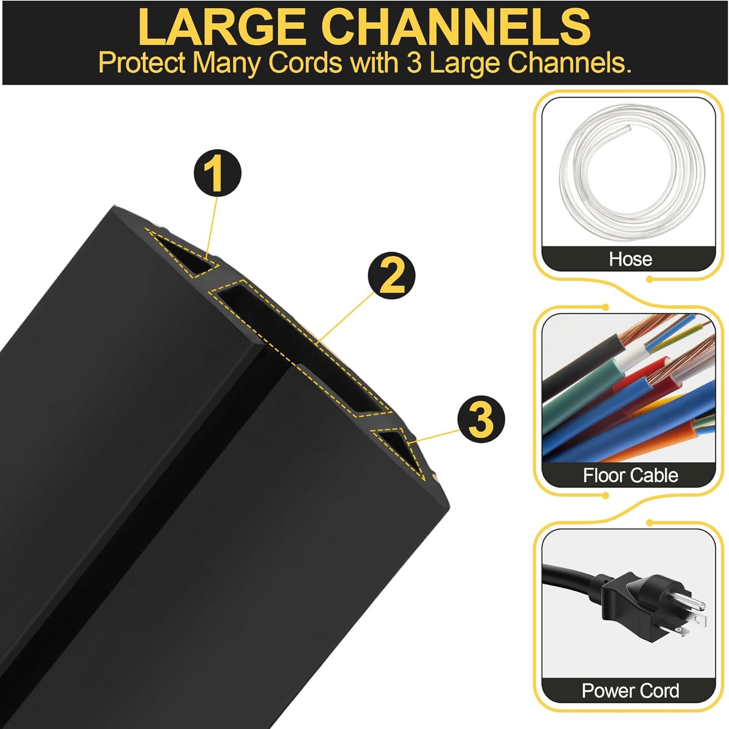 MYFAMIREA 10FT Floor Cord Cover Heavy Duty Cable Cover Protector with 3 Channels Extension PVC Floor Wire Cover Outdoor Cord Hider Management Cord Cover for Wire on Floor for Home Office Outdoor