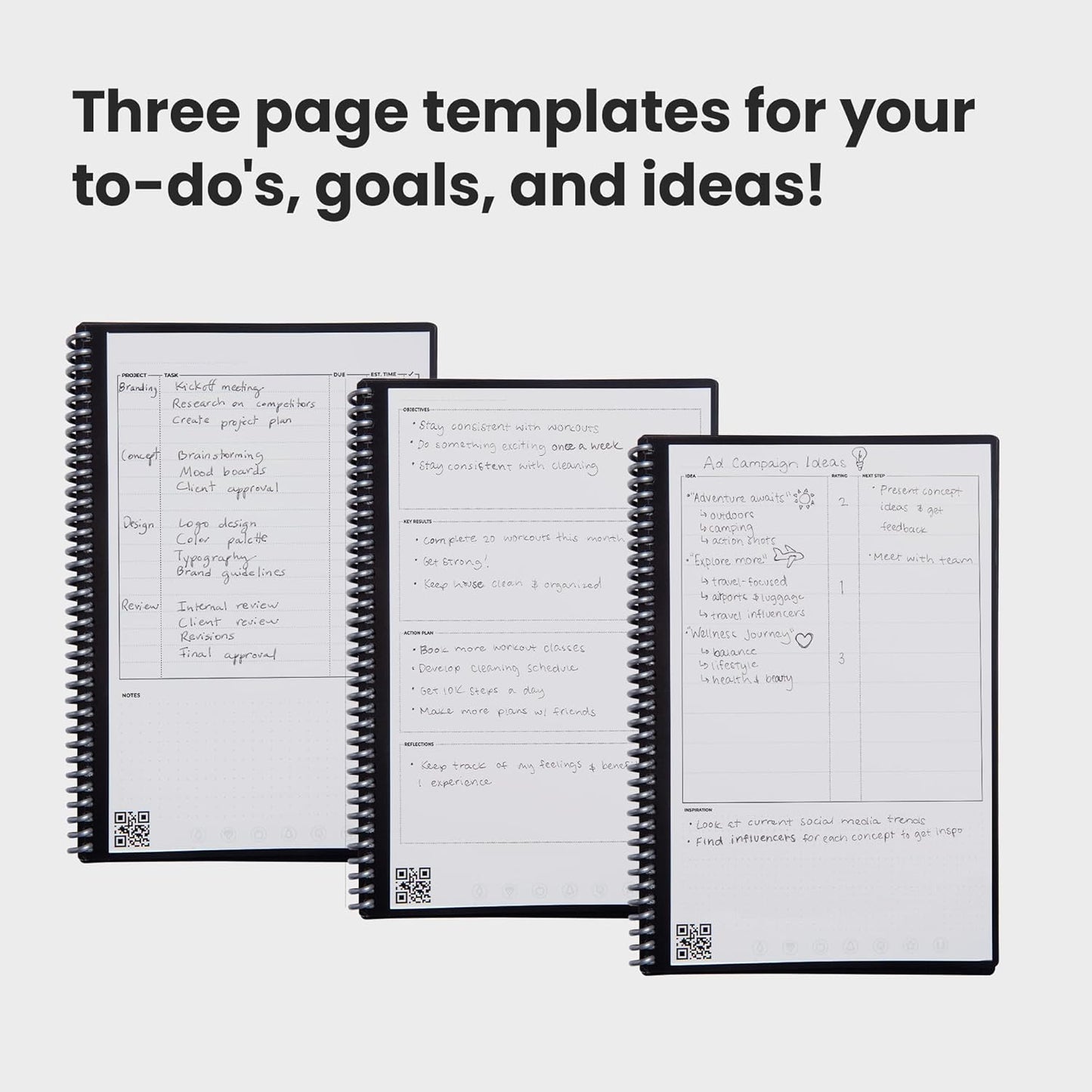 Rocketbook Fusion Reusable Undated Productivity Planner, Executive Size 6x8.8, Gray - Goals, Monthly and Weekly Calendar, Daily To-do List, Lined and Dotted Notes Pages